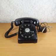 1955 Bell Western Electric black rotary desk telephone with black metal dial and nice coil cord: Front