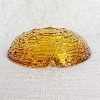 Vintage round gold glass ashtray with four cigarette rests. Textured outside, smooth on the inside: Bottom Side - Click to enlarge