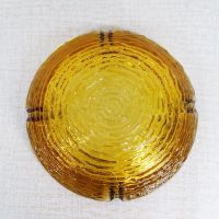 Vintage round gold glass ashtray with four cigarette rests. Textured outside, smooth on the inside: Bottom - Click to enlarge