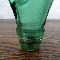 Codd Neck green glass self sealing soda bottle. Original rubber ring, marble. Raised foreign language: Upside Down - Click to enlarge