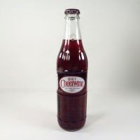 Diet Cheerwine 12 oz. full ACL soda bottle in a clear glass bottle with metal cap: Front - Click to enlarge