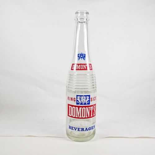 Domont's King Size vintage 10 fl. oz. empty ACL soda bottle with red, white and blue graphics: Front