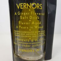 Vernors 1966 vintage 8 fl. oz. empty ACL soft drink bottle with green and yellow graphics: Words on Back - Click to enlarge