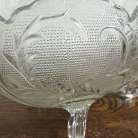 Vintage fruit bowl compote with four short legs. Clear glass with beautiful designs throughout: Design 2 - Click to enlarge