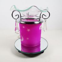 Electric oil warmer featuring a pink night sky of white stars, moon and clouds. Round mirror base: Right - Click to enlarge