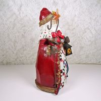 Vintage Santa 9.5” Christmas figurine. Staff with red bow and gold star in one hand. Lantern in the other: Right - Click to enlarge