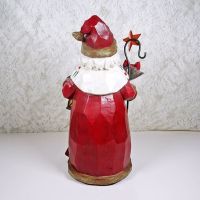 Vintage Santa 9.5” Christmas figurine. Staff with red bow and gold star in one hand. Lantern in the other: Back - Click to enlarge