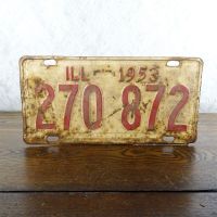 1953 Illinois automobile license plate with red graphics on a buff background: Front - Click to enlarge