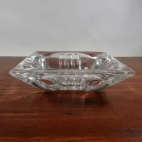 Vintage 4-5/8" square clear glass ashtray with 3 indented rounded bars each side: Top Side - Click to enlarge