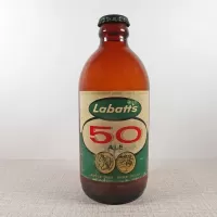 Labatts 50 Ale vintage brown glass 12 oz. stubby short Canadian beer bottle with cap and paper label: Front - Click to enlarge