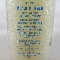 Meyer's Blue Ribbon Milk vintage clear glass acl one quart milk bottle with nice blue graphics: Graphics Back - Click to enlarge