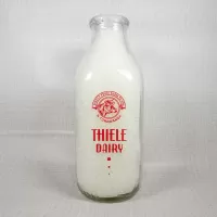 Thiele Dairy vintage clear glass acl one quart milk bottle with red graphics: Back - Click to enlarge