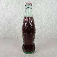 Akron Ohio vintage 8 oz full hobbleskirt no refill Coke bottle. Coca Cola Classic cap. Aqua glass: Back - Click to enlarge